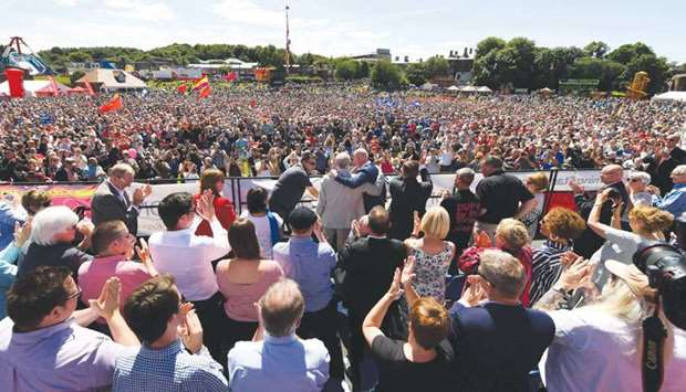 Labour Party leader Jeremy Corbyn addresses a rally at the Durham Miners Gala.