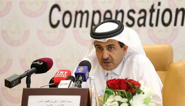 HE the Attorney General Dr Ali bin Fetais al-Marri speaks after the launch of the Compensation Claims Committee during a press conference in Doha on Sunday.
