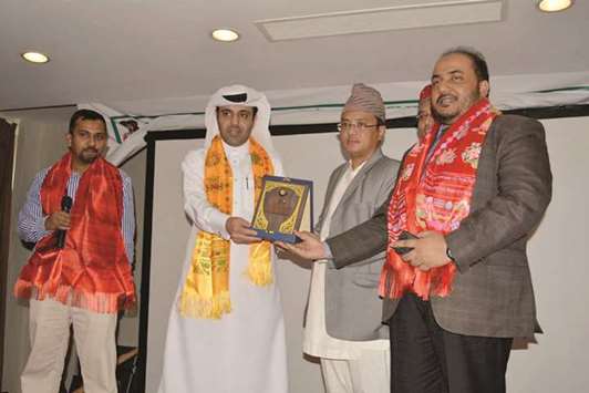 Debaraj being honoured by the Nepali indigenous society for his contributions in Qatar.