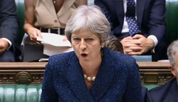 Prime Minister Theresa May giving a statement to the House of Commons on Brexit in London on Monday.