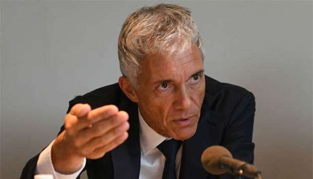 Swiss Attorney General Michael Lauber speaks to reporters during a press conference in Putrajaya on Tuesday.