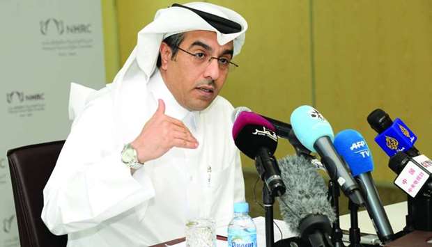 In the this file photo, NHRC chairman Dr Ali bin Smaikh al-Marri speaking at a press conference.
