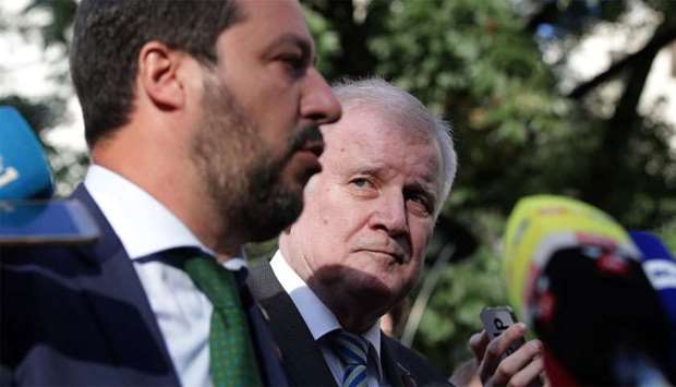 Italy's Matteo Salvini and Germany's Horst Seehofer are seen during a statement ahead of an informal meeting of EU Ministers in Innsbruck