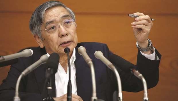 Bank of Japan governor Haruhiko Kuroda attends a news conference at the BoJ  headquarters in Tokyo. The BoJ now projects inflation of 1.3% this fiscal year, followed by 1.8% for both fiscal 2019 and 2020.