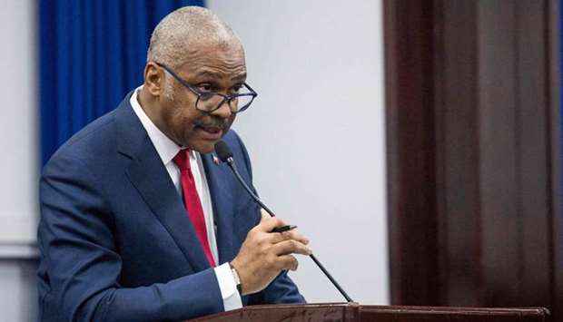 Haitian Prime Minister Jack Guy Lafontant during his speech to the deputies at the interpellation session in Port au Prince, Haiti, yesterday.