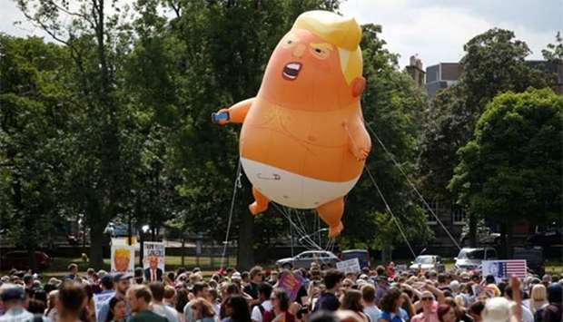 A blimp resembling US President Donald Trump floats in Edinburgh on the weekend.