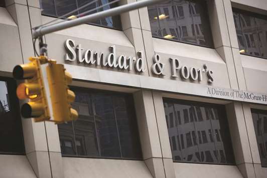 The Standard & Pooru2019s logo is displayed on the companyu2019s headquarters in New York. Five issuers in the GCC raised around $2.6bn in total, representing a 60% decline compared to the $6.5bn in the first half of 2017, S&P said in a report.
