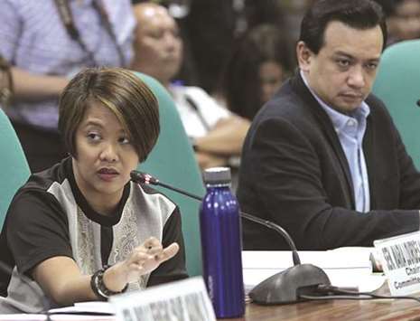 Senator Nancy Binay speaks at the Senate hearing on the rehabilitation of Boracay Island.