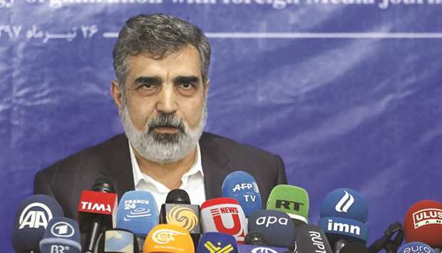 Spokesman of the Atomic Energy Organisation of Iran (AEOI),  Behrouz Kamalvandi answers the press in Tehran, yesterday.