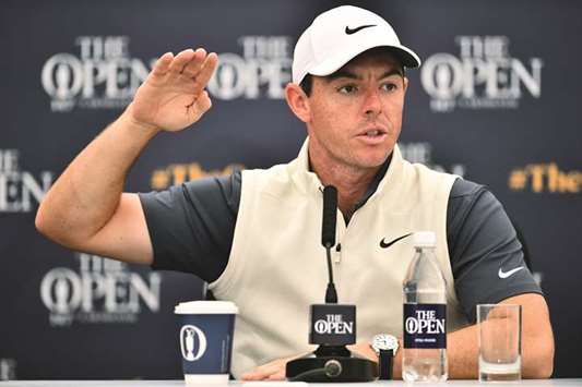 Rory McIlroy speaks during a press conference at the 147th Open Championship in Carnoustie, Scotland, yesterday. (AFP)