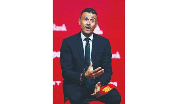 Luis Enrique talks to the press during his official presentation as Spainu2019s national football team coach at the Las Rozas de Madrid sports city in Madrid yesterday. (AFP)