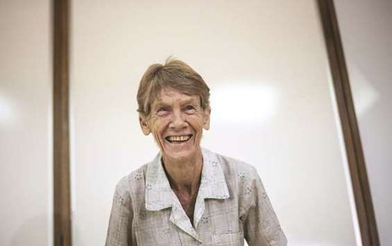 Australian nun Patricia Fox laughs during a press conference in Manila yesterday.