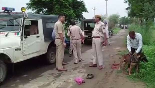 Police team at the spot where Akbar was beaten to death. Picture courtesy: ANI