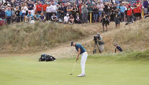 Jordan Spieth of the US in action during the third round of The Open in Carnoustie, Scotland, yesterday. (Reuters)