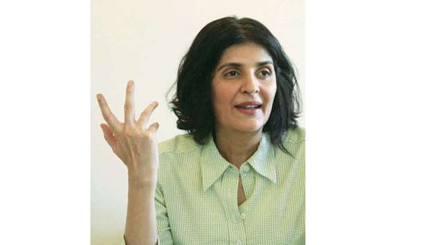 Social activist Gul Bukhari speaks during an interview with Reuters at her residence in Lahore.