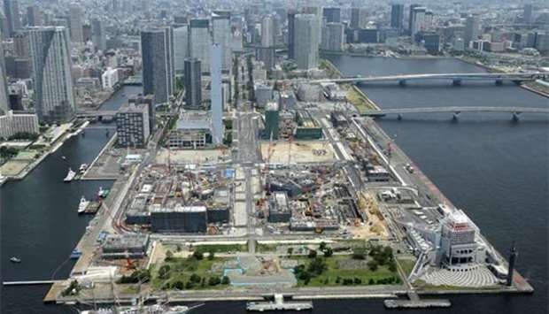 An aerial view of the Olympic Village under construction in Tokyo for the 2020 Games.
