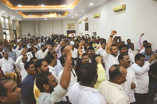 Members of the Maratha community stage a demonstration in Dadar, Mumbai yesterday.