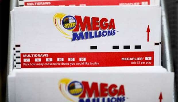 Mega Millions lottery tickets are displayed at a store in New York.