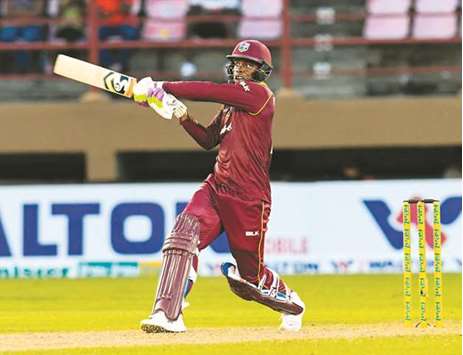 Shimron Hetmyer of West Indies in action during the second ODI against Bangladesh at Guyana National Stadium in Providence, Guyana, on Wednesday. (AFP)