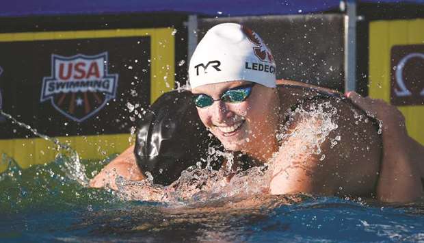 Katie Ledecky (right) celebrates with Allison Schmitt after winning the Womenu2019s 200 LC Meter Freestyle final on Thursday. PICTURE: Kelvin Kuo-USA TODAY Sports