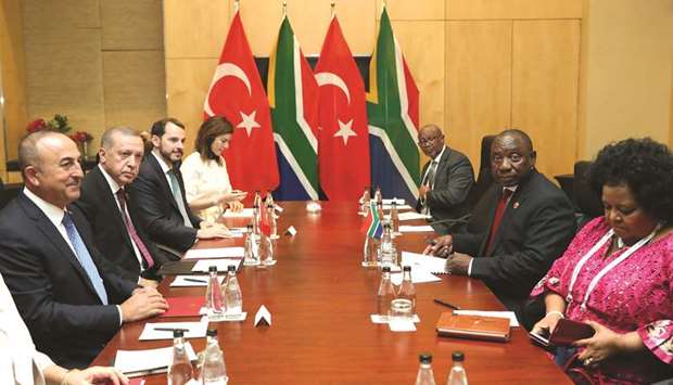 Turkeyu2019s President Tayyip Erdogan meets with South Africau2019s President Cyril Ramaphosa during the Brics summit in Johannesburg. After a three-day summit in  Johannesburg, the Brics nations said they want a fairer, more representative global order in diplomacy and trade just as China, the biggest member, faces billions of dollars of extra US tariffs.