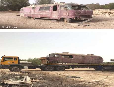 The abandoned vehicles being carried away.