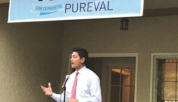Democratic congressional candidate Aftab Pureval speaks at a campaign event in Ohiou2019s first congressional district in North Avondale, Ohio.