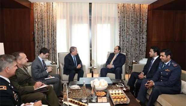 HE the Deputy Prime Minister and Minister of State for Defence Affairs Dr Khalid bin Mohamed al-Attiyah meets US Under Secretary of Defence Policy John Rood. 