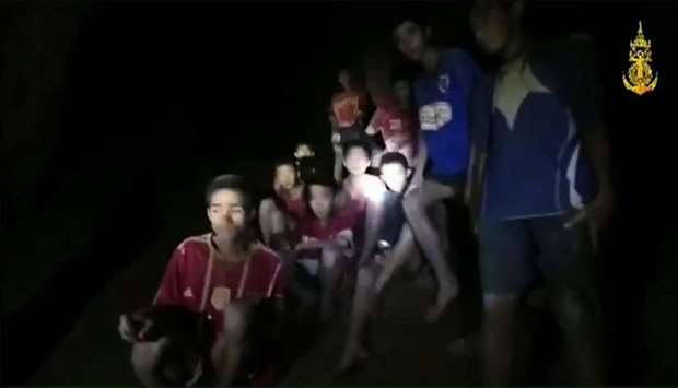 Video grab shows missing children inside the Tham Luang cave of Khun Nam Nang Non Forest Park