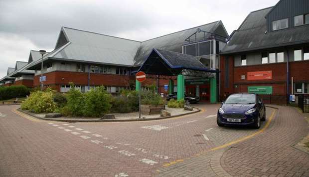 A general view shows the main entrance to Salisbury District Hospital in Salisbury, southern England, on July 4, 2018 where a man and a woman are in critical condition after exposure to an unknown substance and being found unconcious at a house in Amesbury.