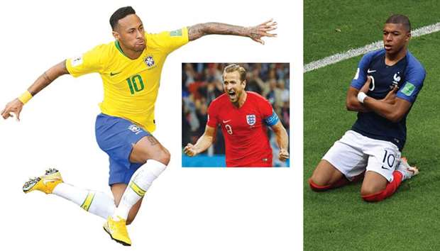 Brazilu2019s Neymar, Englandu2019s Harry Kane and Franceu2019s Mbappe