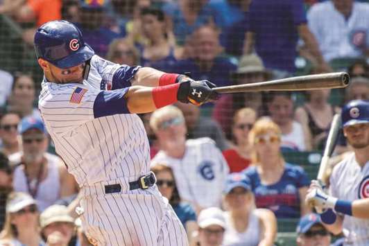 Chicago Cubs catcher Willson Contreras hits a home run during the sixth inning against the Detroit Tigers at Wrigley Field in Chicago on Wednesday. PICTURE: USA TODAY Sports