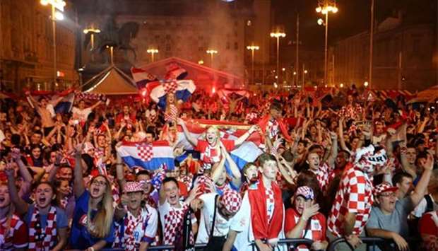 Croatia's fans celebrate after the match, in Zagreb on Saturday.