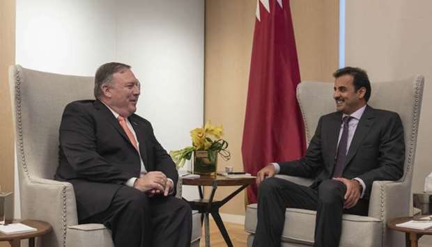 His Highness the Amir Sheikh Tamim bin Hamad al-Thani met with US Secretary of State Mike Pompeo in Washington DC