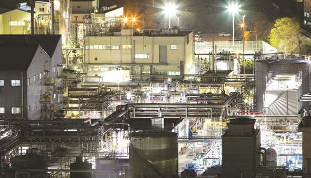 An LG Chem plant stands illuminated at night at the Yeosu Industrial Complex in South Korea.
