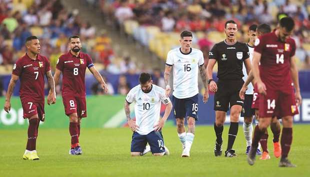 Argentinau2019s Lionel Messi reacts during his teamu2019s match against Venezuela in the Copa America on June 28. Despite being the worldu2019s best player, he has yet not won a major title with Argentina.