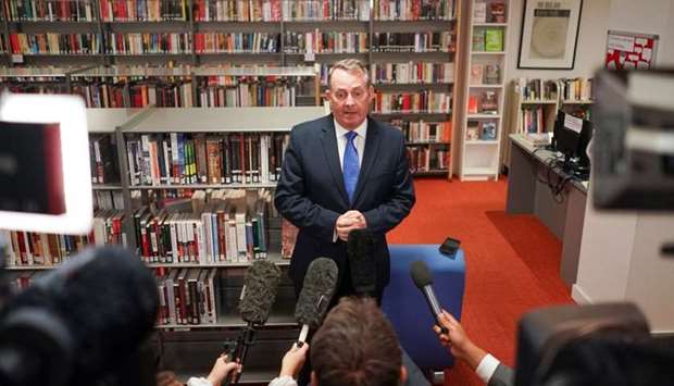 Britain's Secretary of State for International Trade Liam Fox delivers a statement to media regarding the resignation of Kim Darroch from his position as British Ambassador to the United States, in central London, Britain July 10