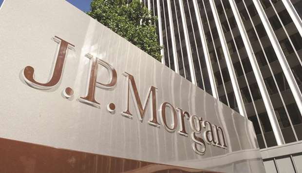 A JPMorgan sign is seen outside the office tower housing the financial services firmu2019s Los Angeles, California offices.