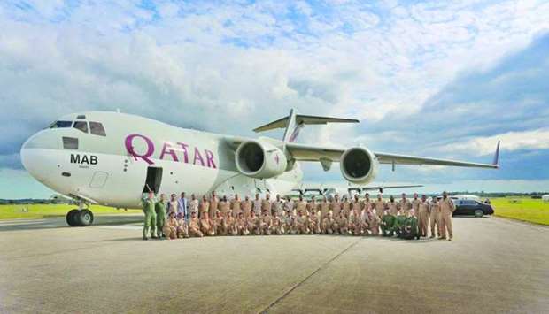 Members of the Air Transport pavilion pose for a photo
