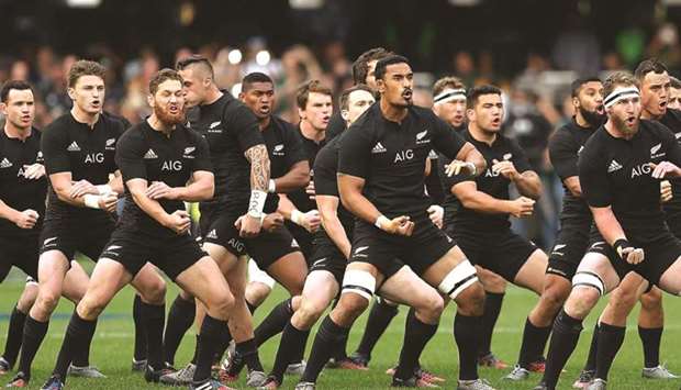 A 2017 file photo of the New Zealand All Blacks performing the Hakka.