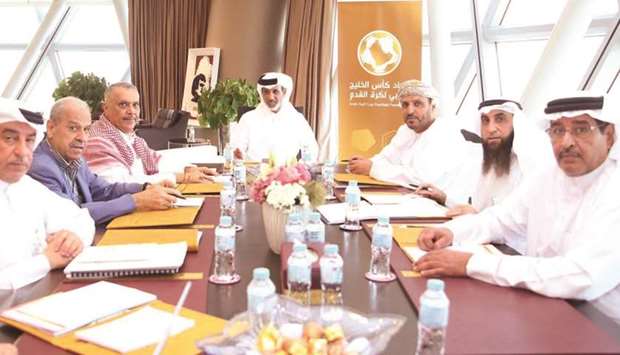The Executive Committee of the Arab Gulf Cup Football Federation was chaired by the President of Qatar Football Association (QFA) and AGCFF Sheikh Hamad bin Khalifa bin Ahmed al-Thani (centre).