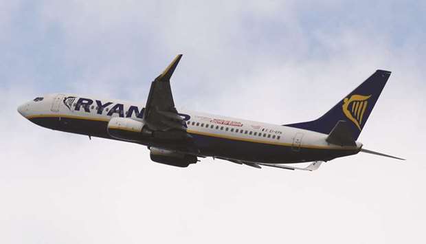 A Ryanair commercial passenger jet takes off in Blagnac near Toulouse, France.