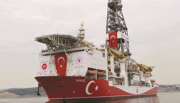 Turkish drilling vessel Yavuz sets sail in Izmit Bay, on its way to the Mediterranean Sea, off the port of Dilovasi, Turkey, on June 20.