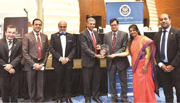 Praveen Garg, Indiau2019s Additional Secretary & Financial Adviser to Ministry of Environment, Forest & Climate Change, is joined by Indian ambassador P Kumaran and Doha Bank Group CEO Dr R Seetharaman, as well as ICAI Doha Chapteru2019s top executives during the Continuing Professional Education (CPE) seminar held recently in Doha.