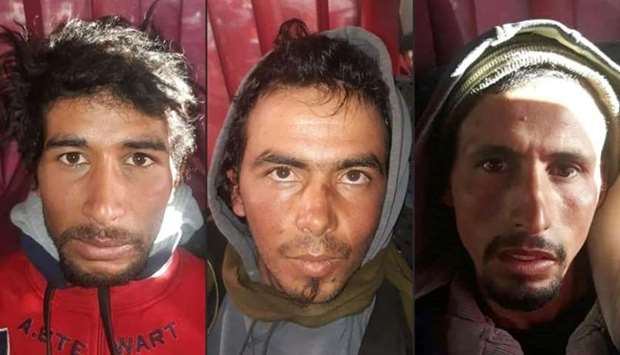 A file combination photo created on December 20, 2018 shows Rachid Afatti (L), Ouziad Younes (C), and Ejjoud Abdessamad (R), the three suspects in the grisly murder of two Scandinavian hikers whose bodies were found at a camp in Morocco's High Atlas mountains, in police custody following their arrest. AFP