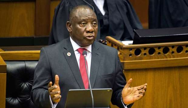 South African President Cyril Ramaphosa delivers his State of the Nation Address at parliament in Cape Town, South Africa on June 20.