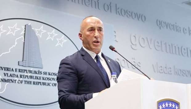 Kosovo Prime Minister Ramush Haradinaj speaks during a press conference at the government headquarters in Pristina