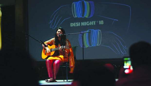 An Indian student performing at the student-organised u2018Desi Nightu2019 at QF partner university Virginia Commonwealth University School of the Arts in Qatar.
