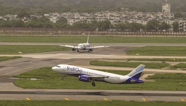 An aircraft operated by IndiGo is seen from a control tower as it takes off at Indira Gandhi International Airport in New Delhi. The airlineu2019s net profit for the three months ended June 30 rose to over Rs12bn ($174.29mn) from Rs277.9mn a year ago.