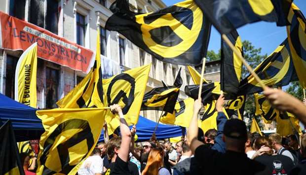 Members of far-right identitarian movement demonstrate in Halle, Germany,